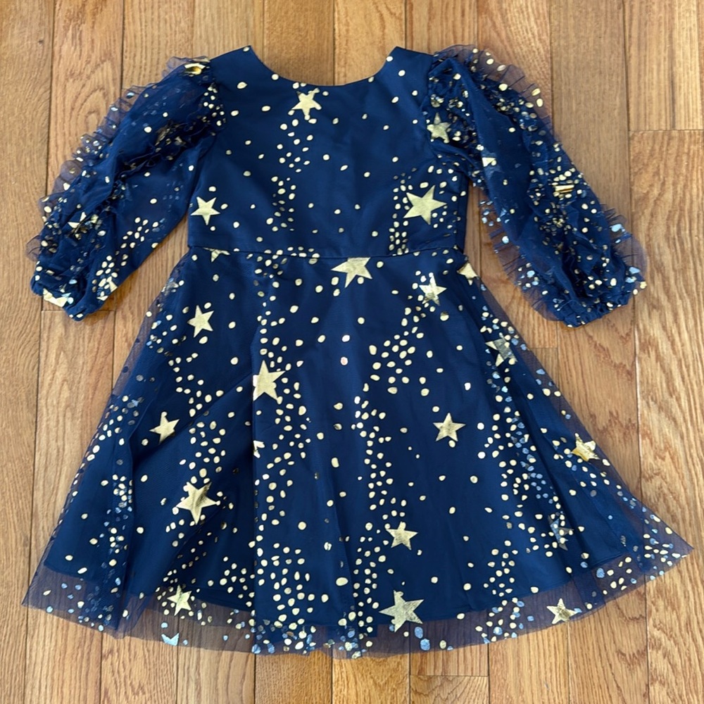 Girls Ruffle Sleeve Foiled Star and Dots Dress